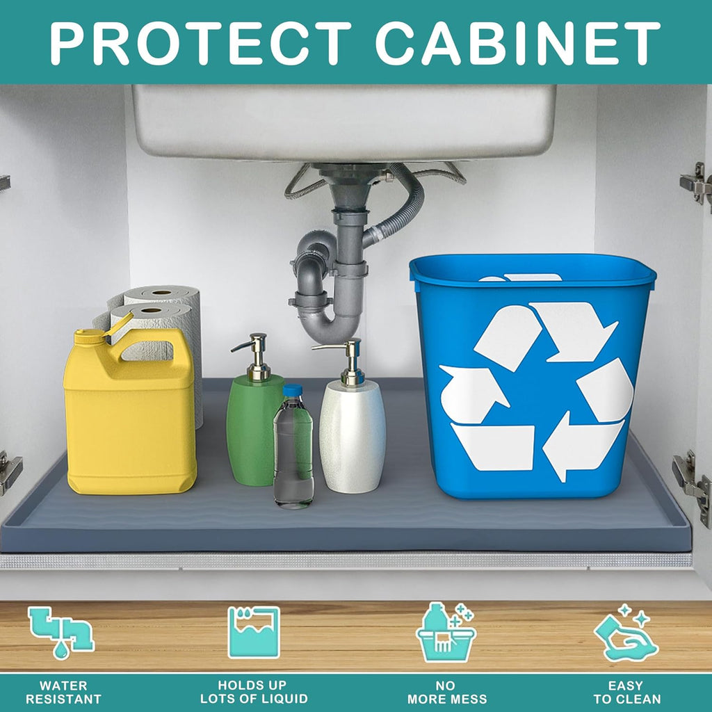 URMONA Waterproof Silicone Under Sink Mat 22'' x 14'' Shelf Liner for Kitchen and Bathroom, Cabinet