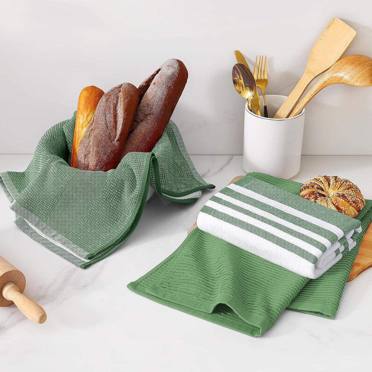 Homaxy Premium Kitchen Towels(18”x 28”, 6 Pack), Large Cotton 380 GSM Kitchen Hand Towels, Soft and