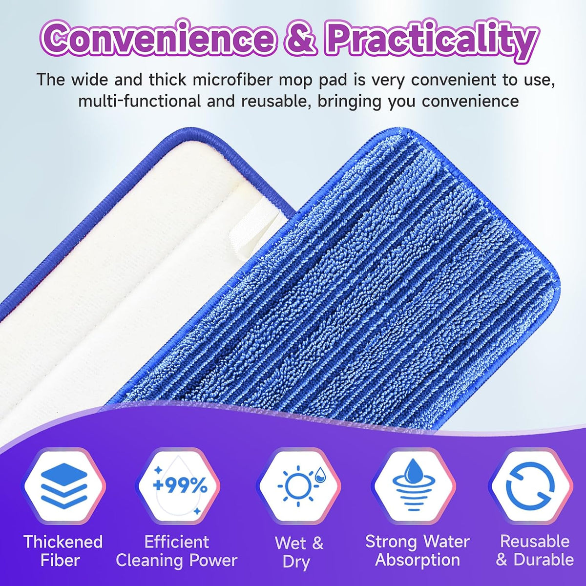 8 Pack Reusable Mop Pads Compatible for Swiffer PowerMop,Microfiber Mop Replacements Pads for