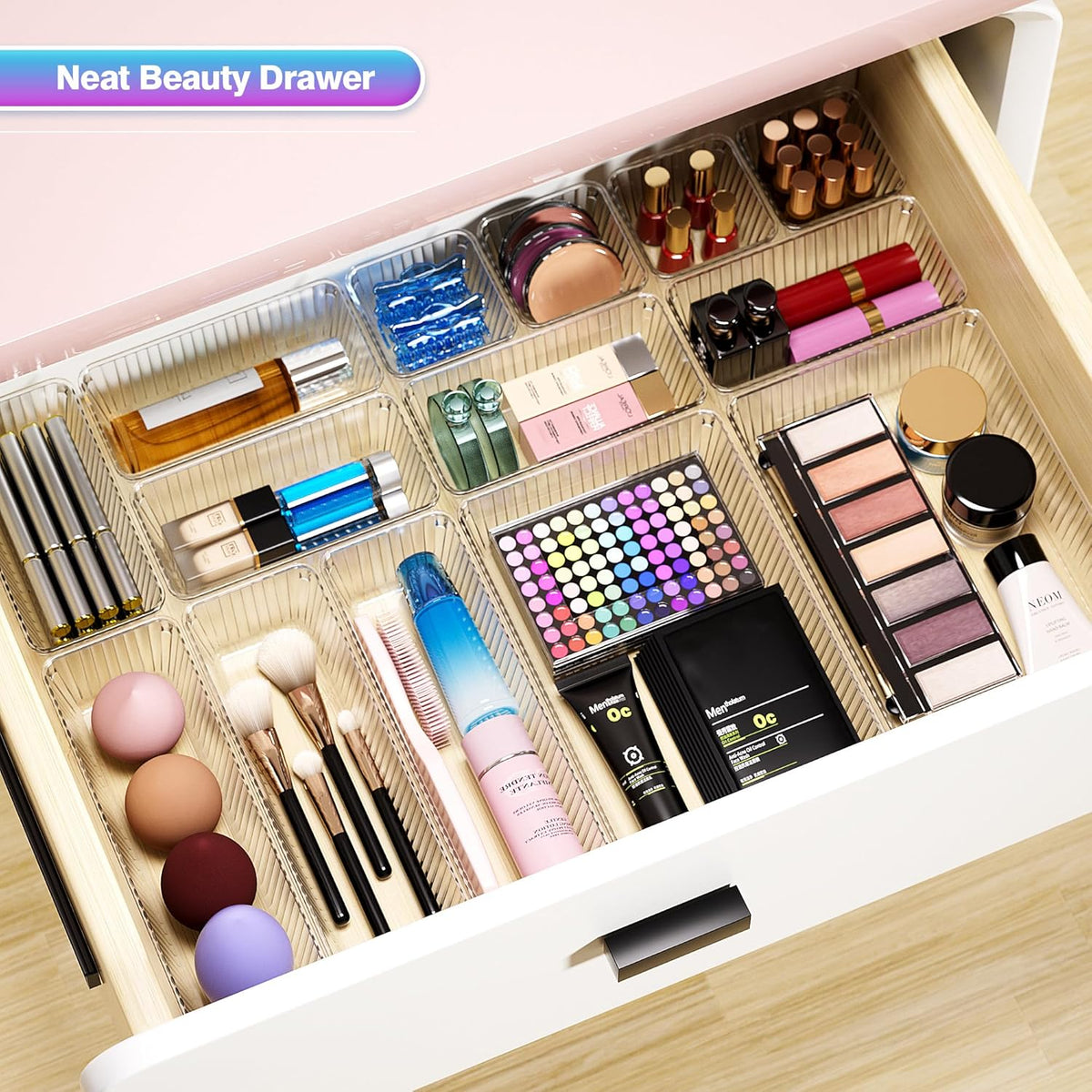 47 PCS Clear Plastic Drawer Organizer Set - 4 Sizes Makeup Organizer Desk Drawer Divider Bathroom