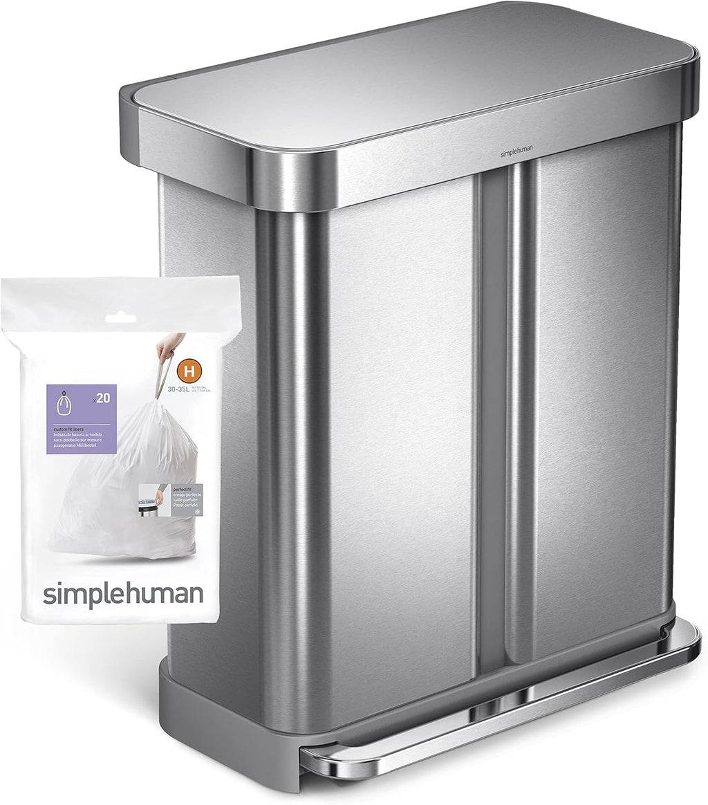 simplehuman Code H 60 Count, Dispenser Pack Custom Fit Liners, Drawstring Trash Bags, 30-35 Liter /