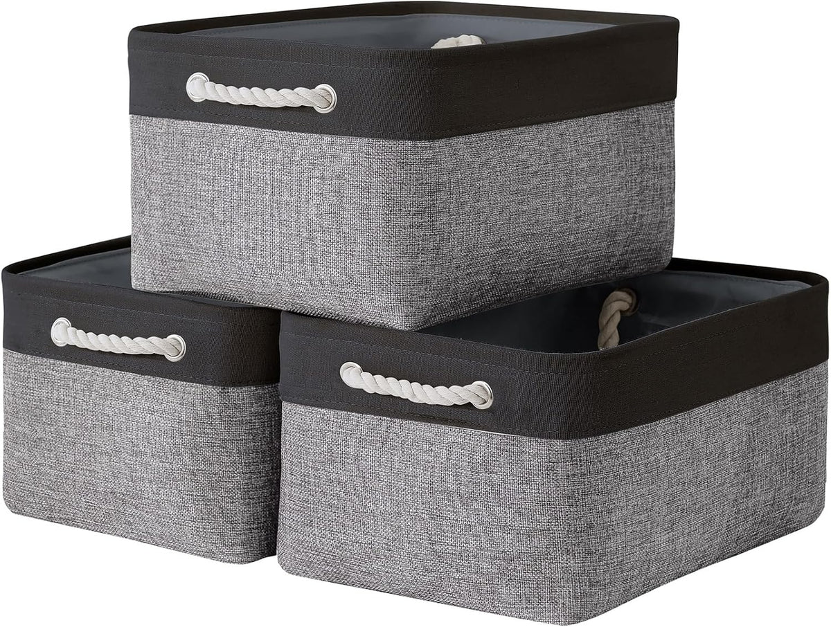 TheWarmHome Collapsible Storage Bin for Shelves - 16x12x8 inch Large 3 Pack Storage Basket for