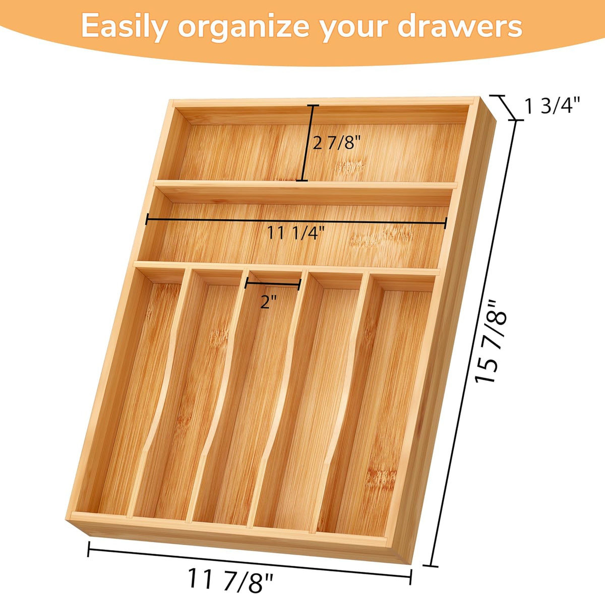 BAMEOS Bamboo Silverware Drawer Organizers, 11.9 inch Utensil Drawer Organizer for Kitchen Drawers