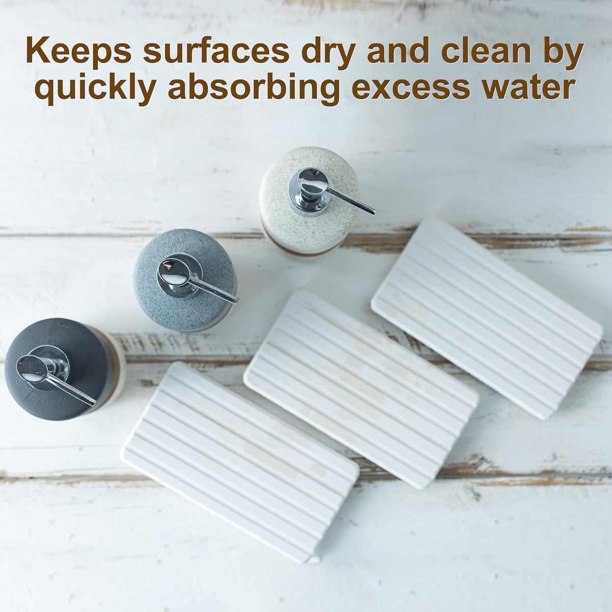 2-Pack Ceramic Soap Dispensers Set, Includes Stainless Steel Pump, Silicone Funnel and Diatomaceous