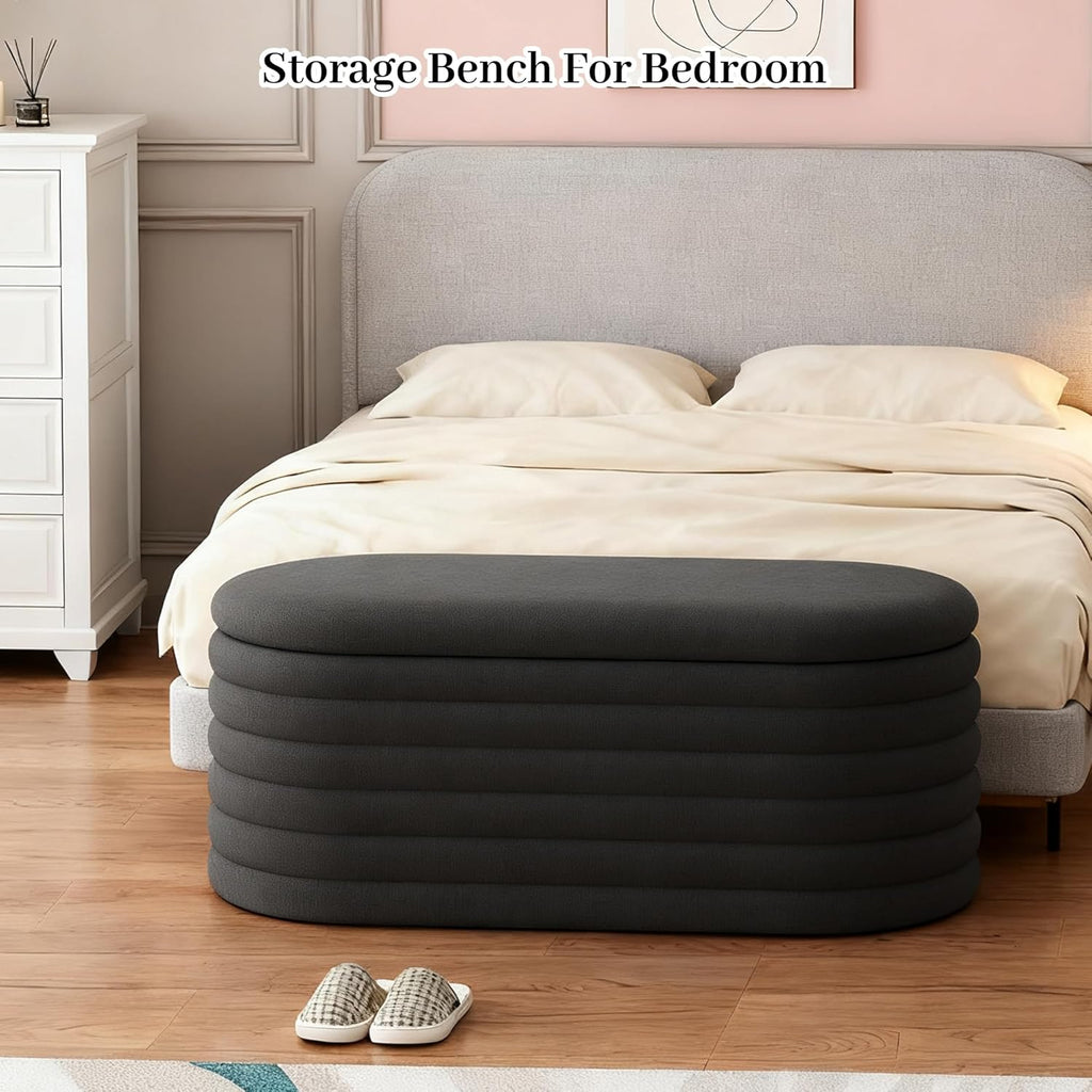 Storage Ottoman Bench, 40" Storage Bench, Upholstered Fabric Storages Benches End of Bed Stool with