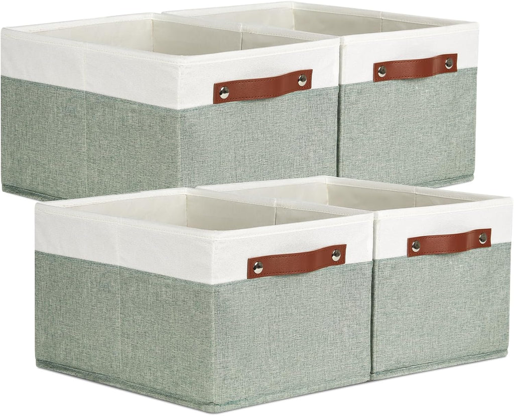 Temary Storage Bins Storage Baskets 4Pack Fabric Storage Bins for Shelves with Dual Leather Handles