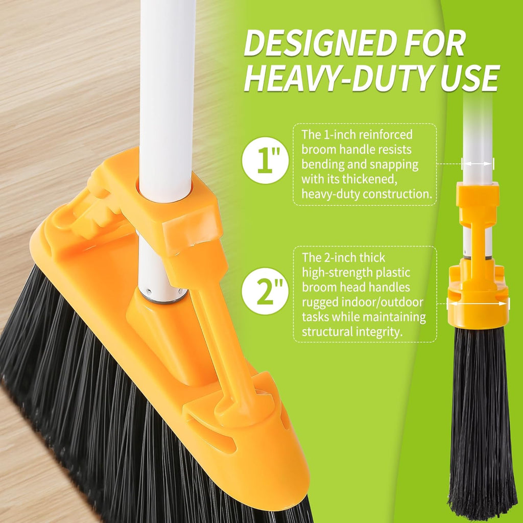 Outdoor Broom with 54'' Long Handle, Heavy Duty Broom for Sweeping Patio, Garden, Lobby, Sidewalks