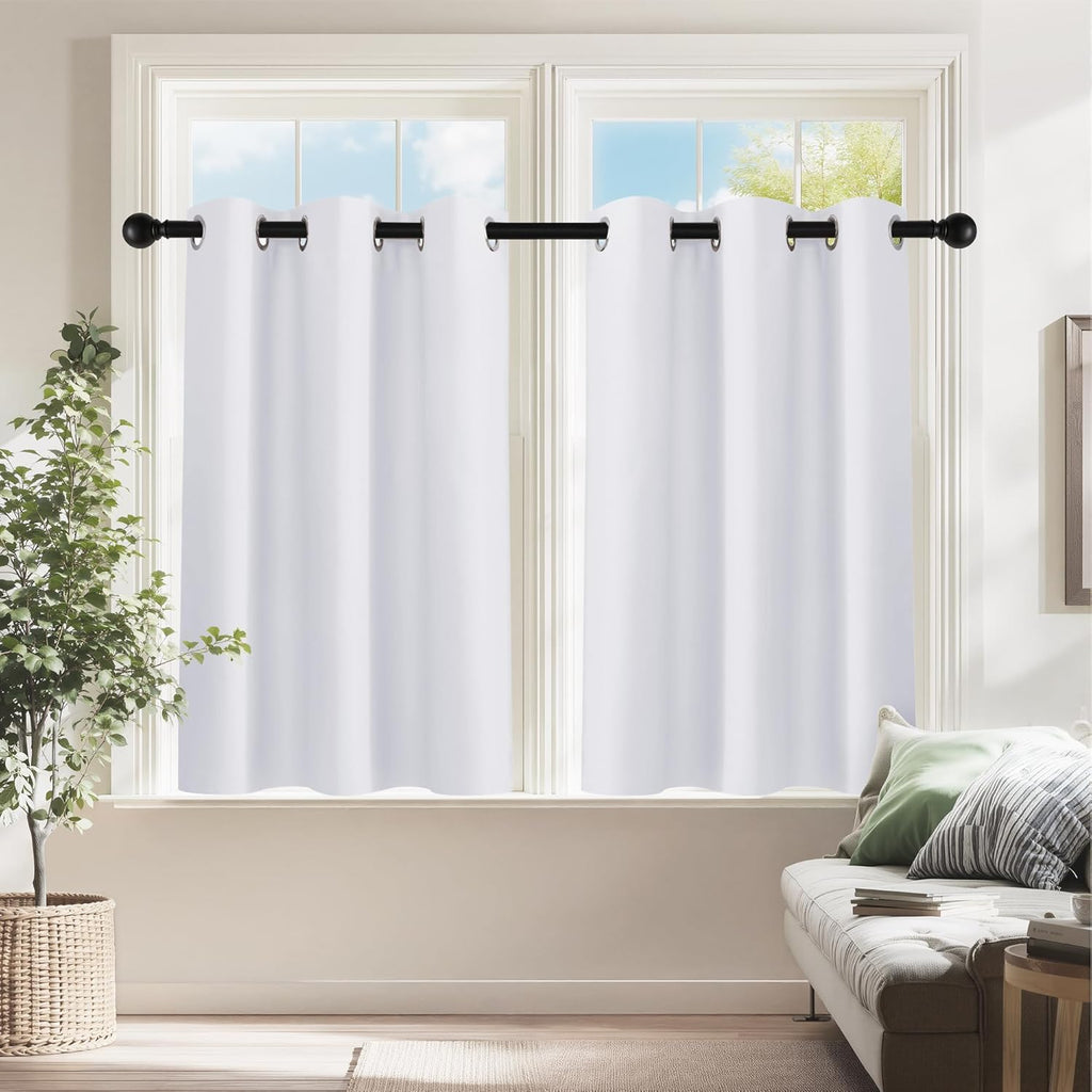 PONY DANCE Pure White Room Darkening Curtains - Energy Saving Drapes for Small Windows in Kitchen