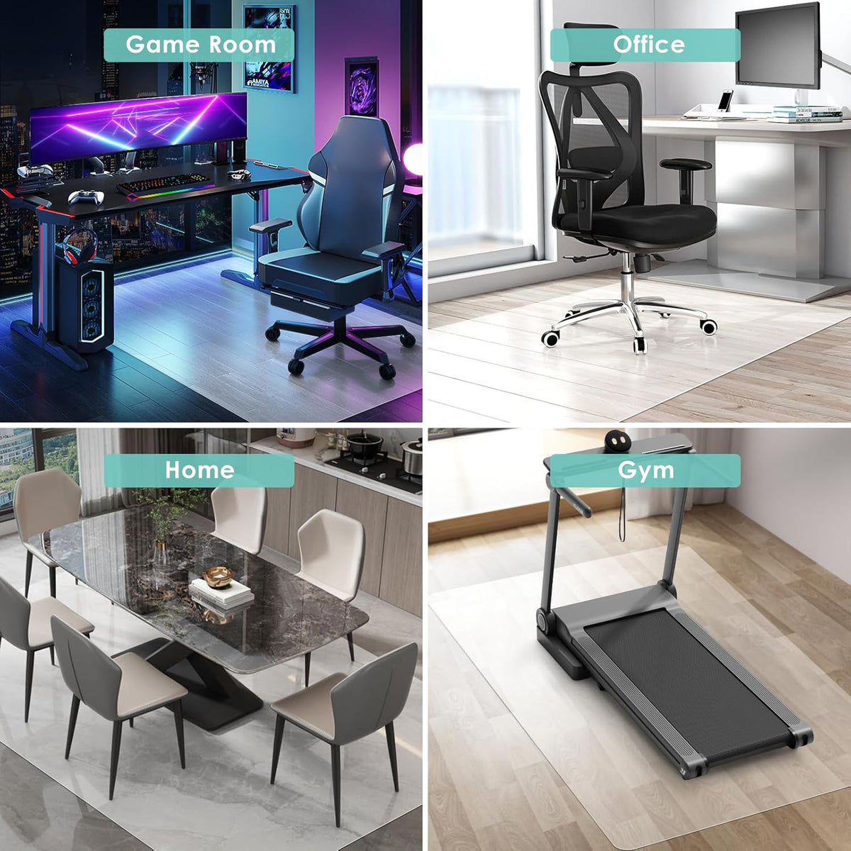 Vicwe Office Chair Mat for Hard Floor, 60"x48" Anti-Slip PVC Computer Chair Mat, Easy Glide for