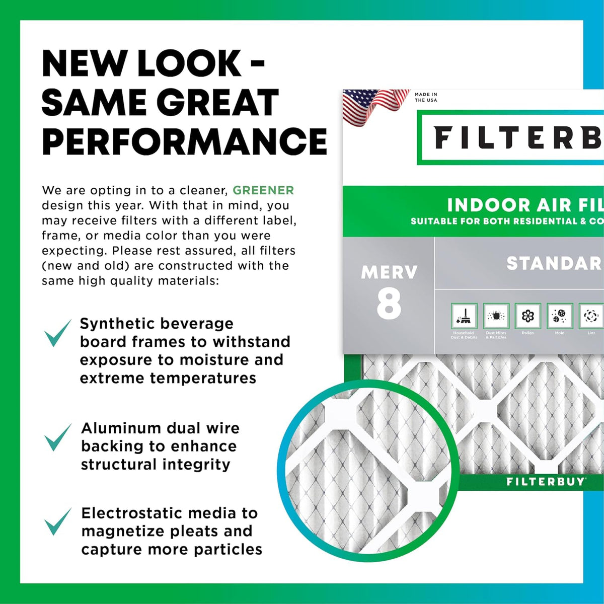 Filterbuy 18x25x1 Air Filter MERV 8 (MPR 700) Dust Defense Replacement (6-Pack), Electrostatic