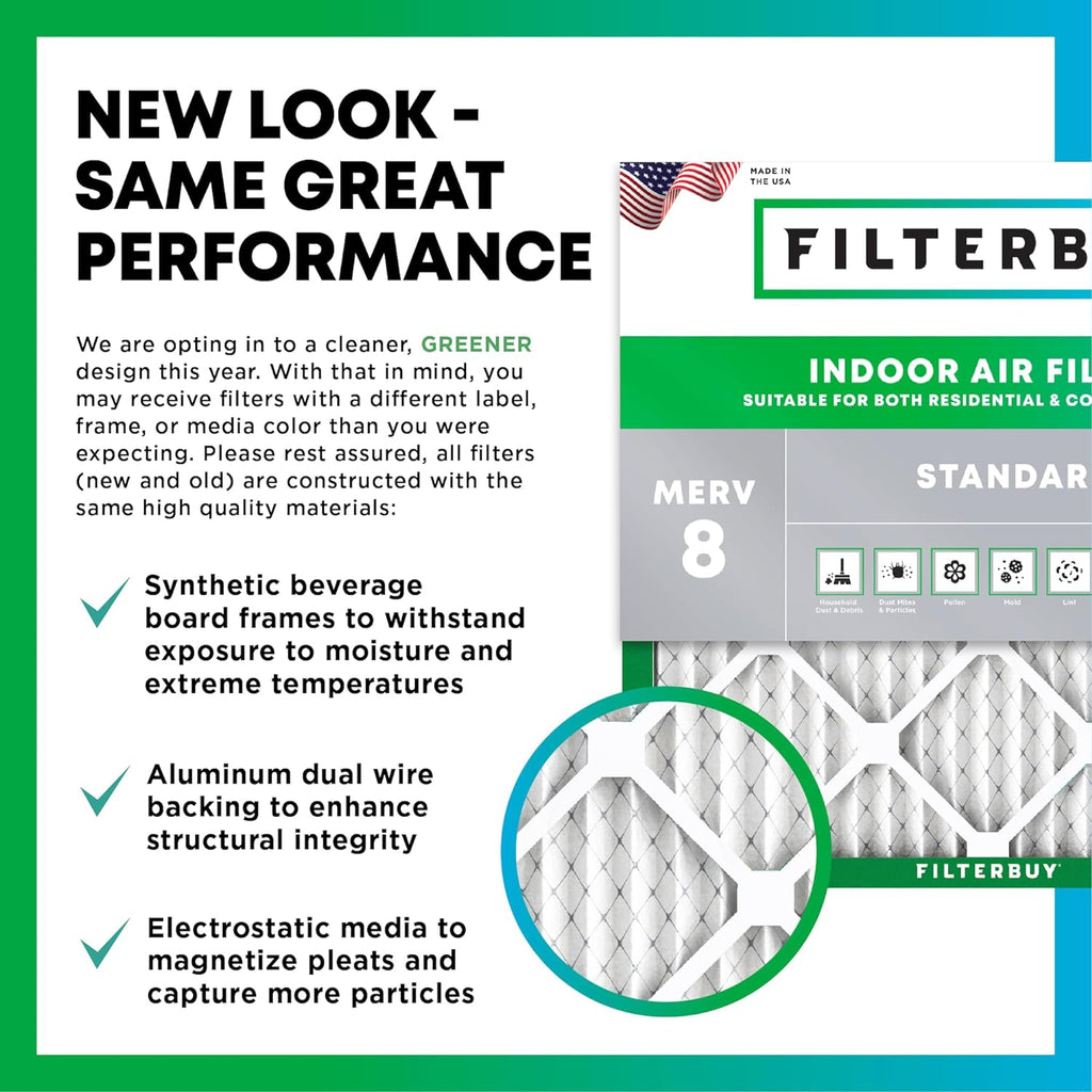 Filterbuy 24x24x4 Air Filter MERV 8 (MPR 700) Dust Defense Replacement (6-Pack), Electrostatic