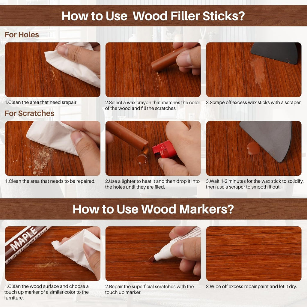 12 Colors Wood Filler Sticks Furniture Markers, Wood Floor Scratch Repair Kit for Repair Any