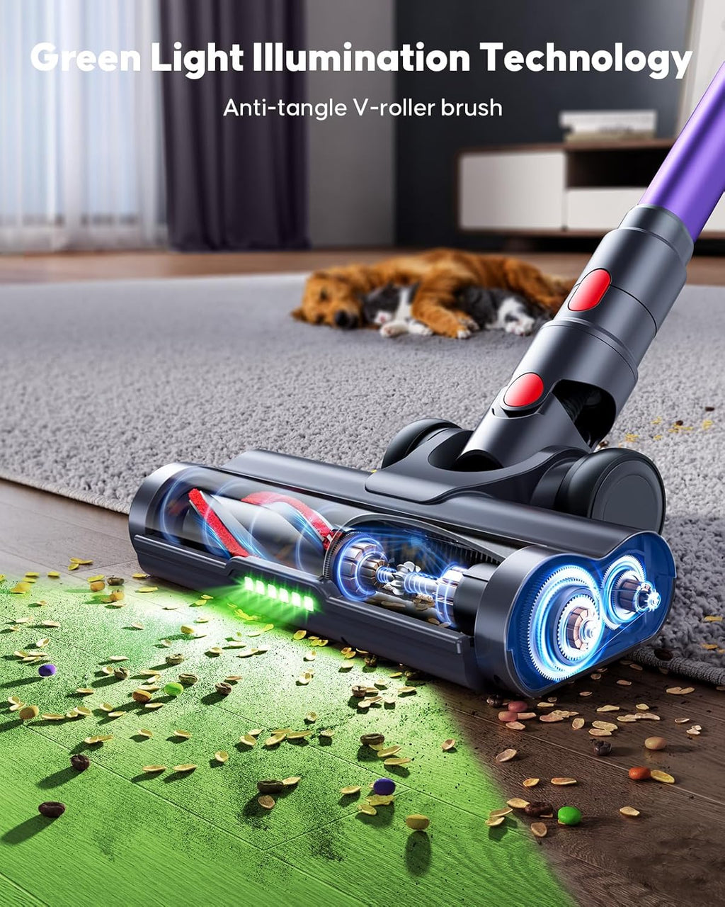 Cordless Vacuum Cleaner, 600W 50Kpa Stick Vacuum Cleaner with 65mins Rechargeable Battery