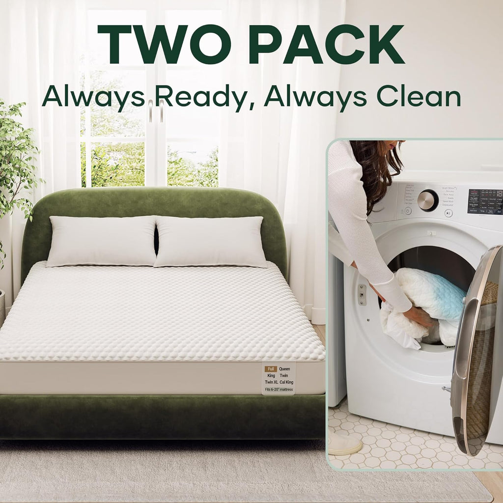 Ohgeni 100% Waterproof Mattress Protector, Twin XL-2 Pack, Fitted Sheet with Stretchable Pockets