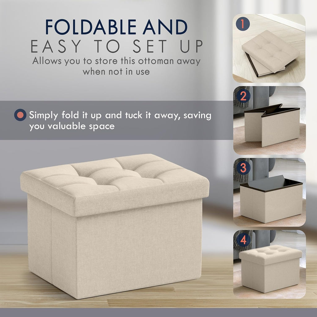 Ornavo Home Small Storage Ottoman Foldable Collapsible Rectangle Linen Ottoman Foot Rest Stool