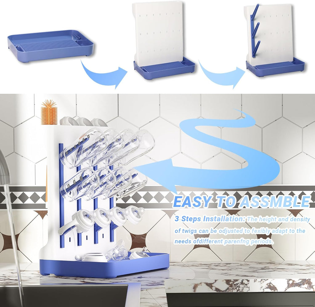 Baby Bottle Drying Rack: Vertical Space Saving Standing Bottle Organizer for Countertop – Holds