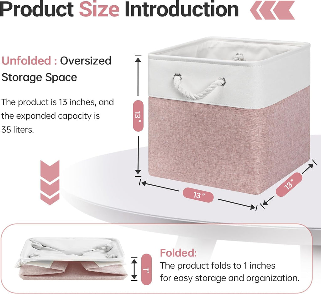13x13 Inch Cube Storage Bins with Reinforced Bottom Cardboard, 6 Pack Large Collapsible Fabric