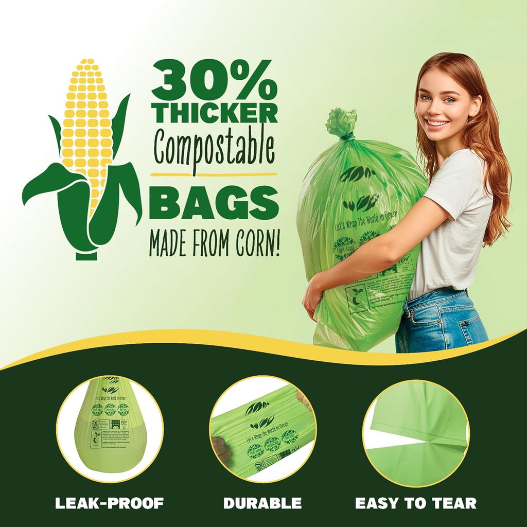 50-55 Gallon Compost Bags, Heavy Duty Compostable Trash Bags, 1.57 Mil Extra Thick Biodegradable