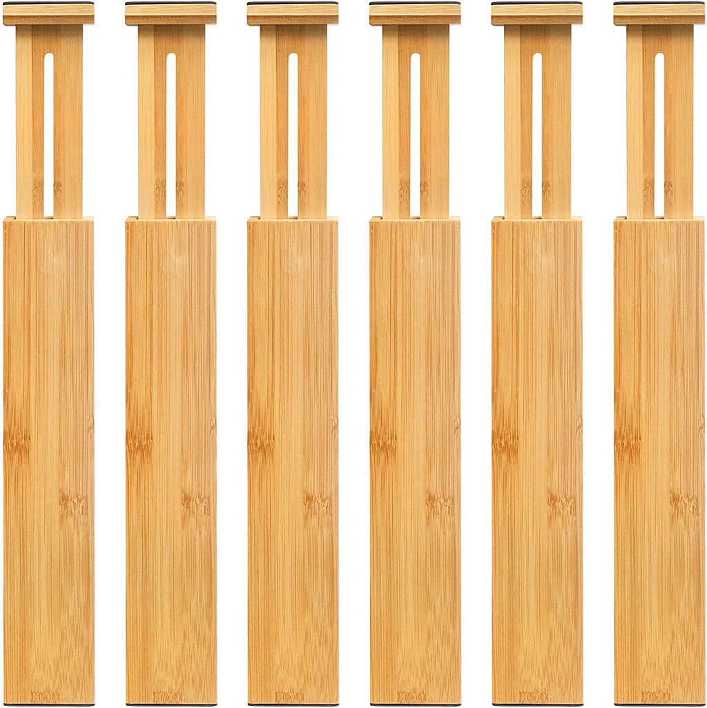 VaeFae Adjustable Bamboo Drawer Dividers, Expandable Drawer Organizer for Kitchen, Bedroom