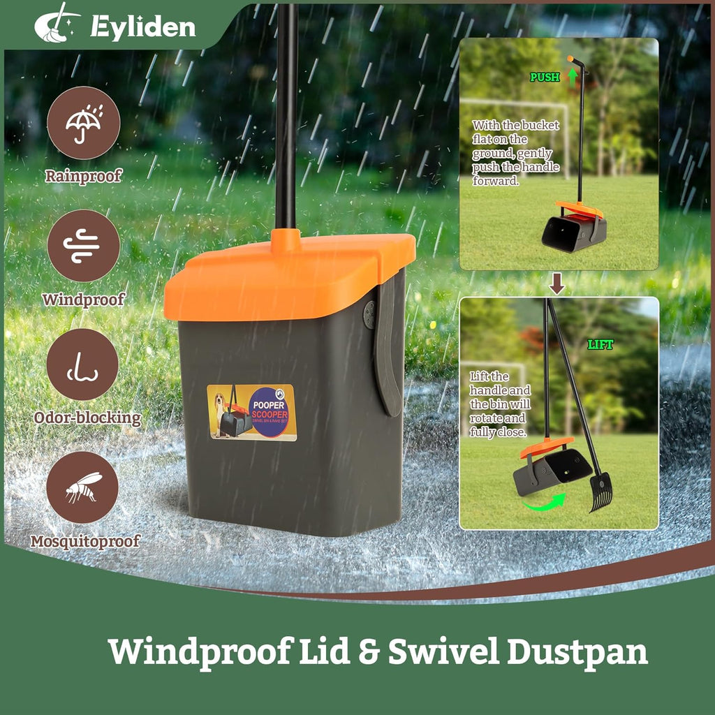 Eyliden Pooper Scooper Broom Set, Include - Dustpan with Lid, Rake, Broom, 35 Waste Bags, 46"