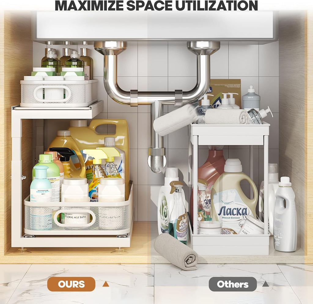 2-Pack 18.5 IN Depth Under Sink Organizer With Next-Gen Ball-Bearing Slides,Sophisticated Mesh