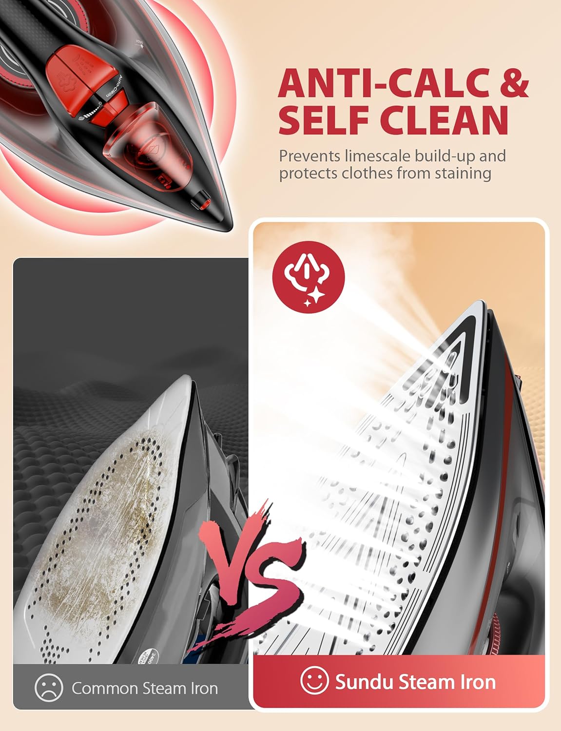 Irons Steamer for Clothes, Non-Stick Ceramic Soleplate, 500 Microsteam Holes, Powerful Steam Iron