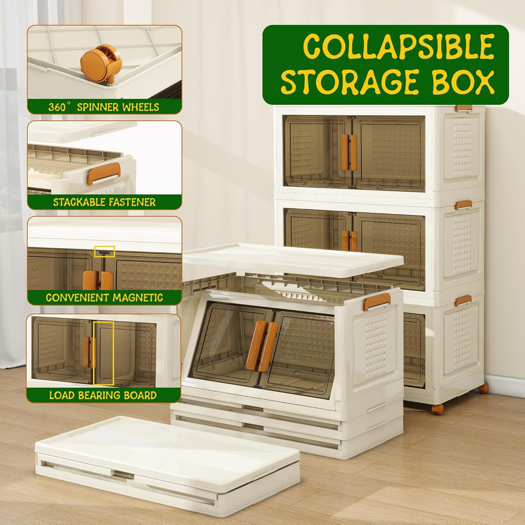 3 Tier Extra Large Stackable Storage Bins with 1 Lid 155 QT/Tier, Collapsible Plastic Box Storage
