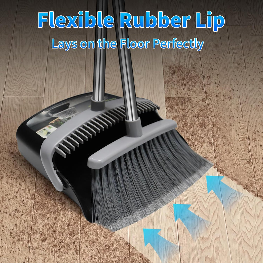 Broom with Dustpan Combo Set Broom and Dustpan Set Dust Pan with 51.2" Stainless Steel Long Handle