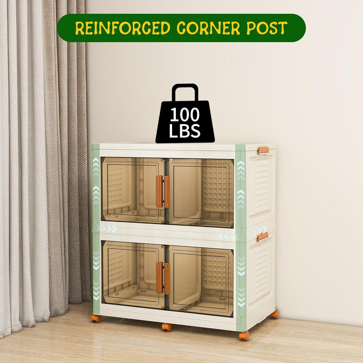 2 Tier Extra Large Stackable Storage Bins with 1 Lid 155 QT/Tier, Collapsible Plastic Box Storage
