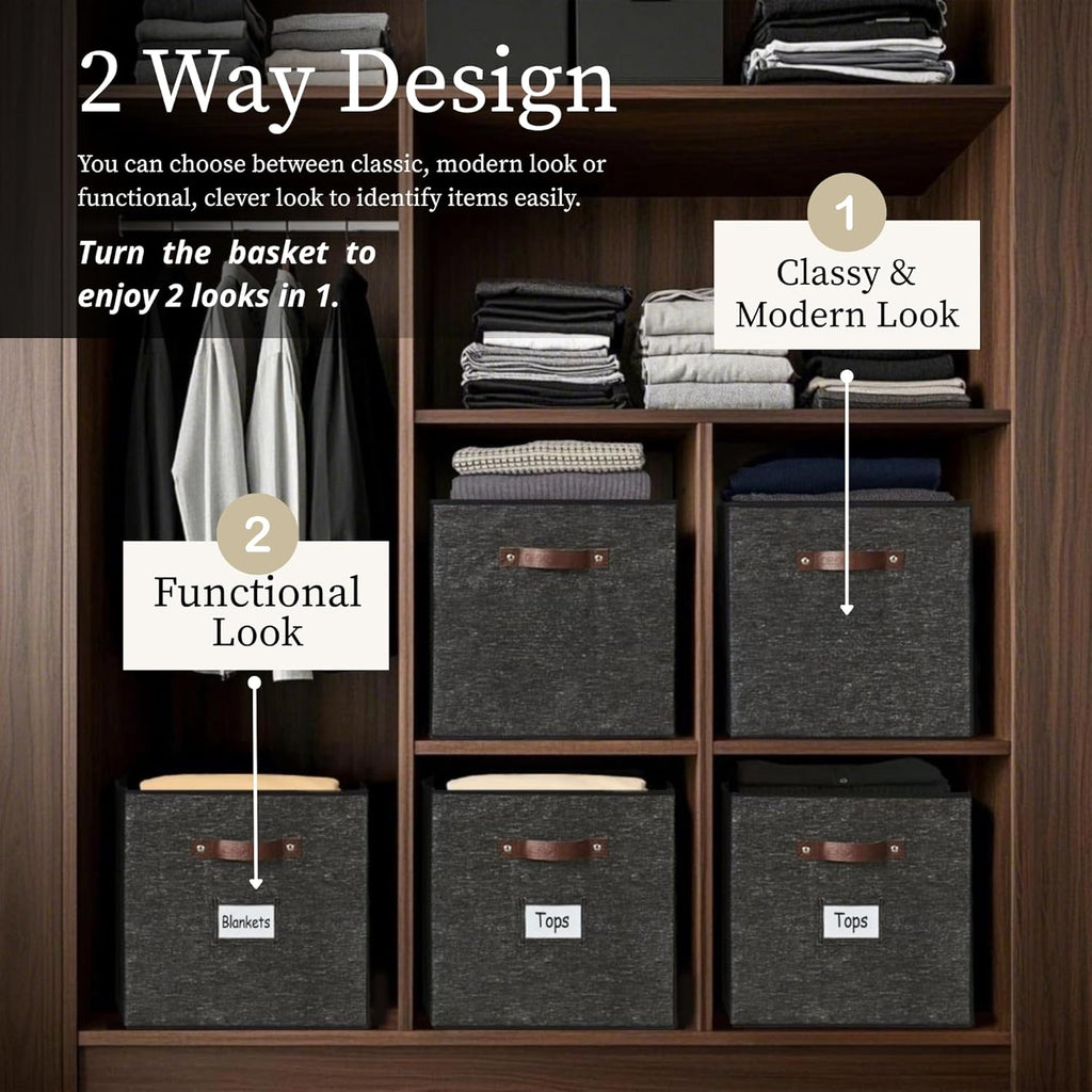 DECOMOMO Storage Bins, Cube Storage Bin with Labels, Fabric Storage Cubes for Shelves (10.5" x 11"