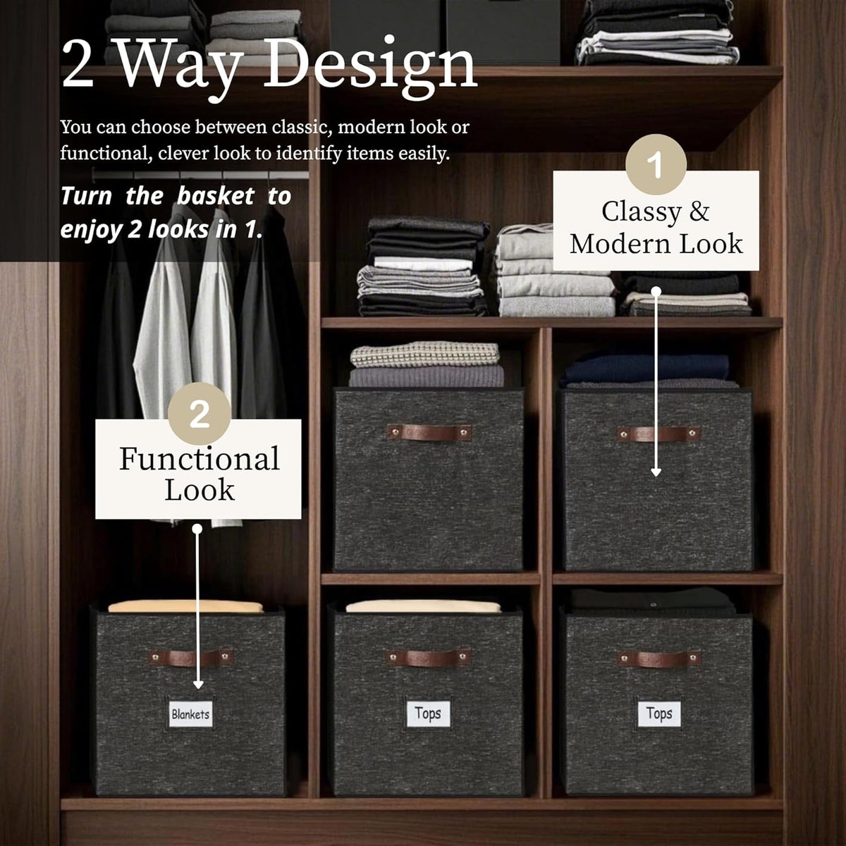 DECOMOMO Storage Bins, Cube Storage Bin with Labels, Fabric Storage Cubes for Shelves (10.5" x 11"