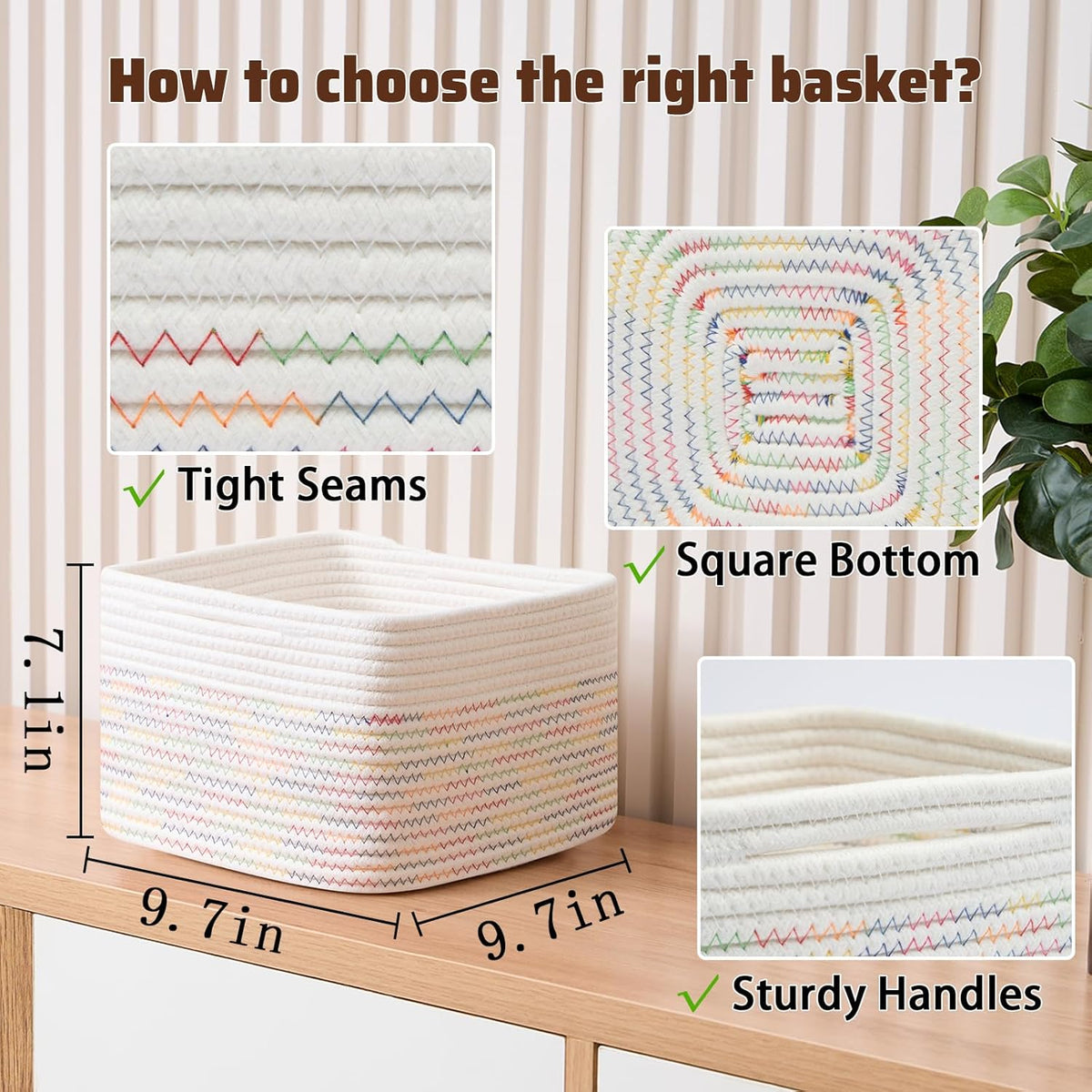 Small Organizing Baskets for Cubes Shelf, 9.7x9.7x7.1 Inch Rope Woven Storage Bins for Nursery