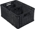 HOONEX Large Wicker Baskets for Storage, Woven Plastic With Dual Handles, Set of 3, Black