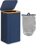 efluky Laundry Basket with Lid and Removable Bag, 100L Tall Laundry Hamper with Bamboo Handles