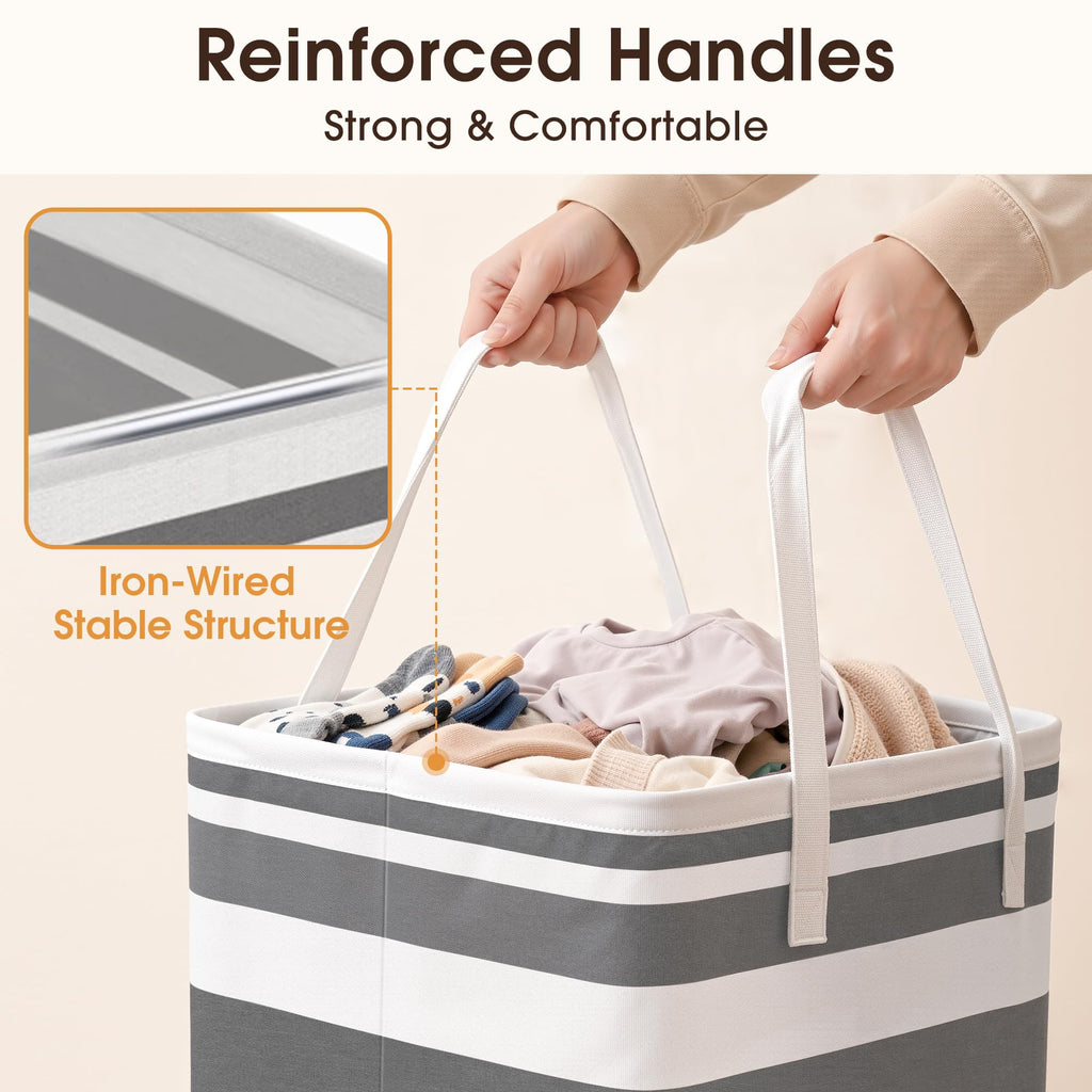 HomeHacks 2 Pack Large Laundry Baskets, Laundry Hampers Bags (Grey 75Lx2)