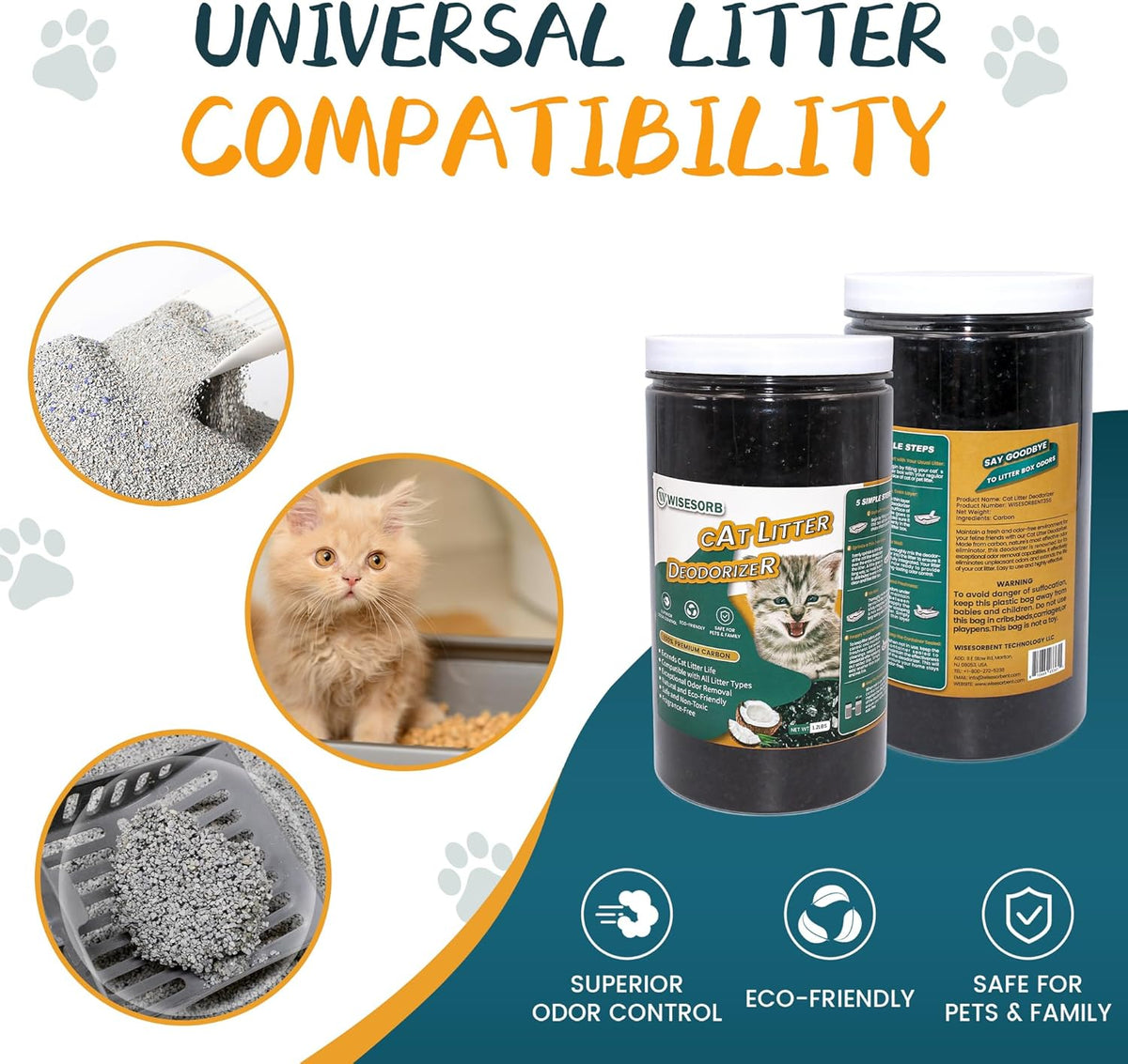 Cat Litter Deodorizer 2.4Lb Activated Carbon Litter Box Odor Eliminator Absorber Unscented Cat
