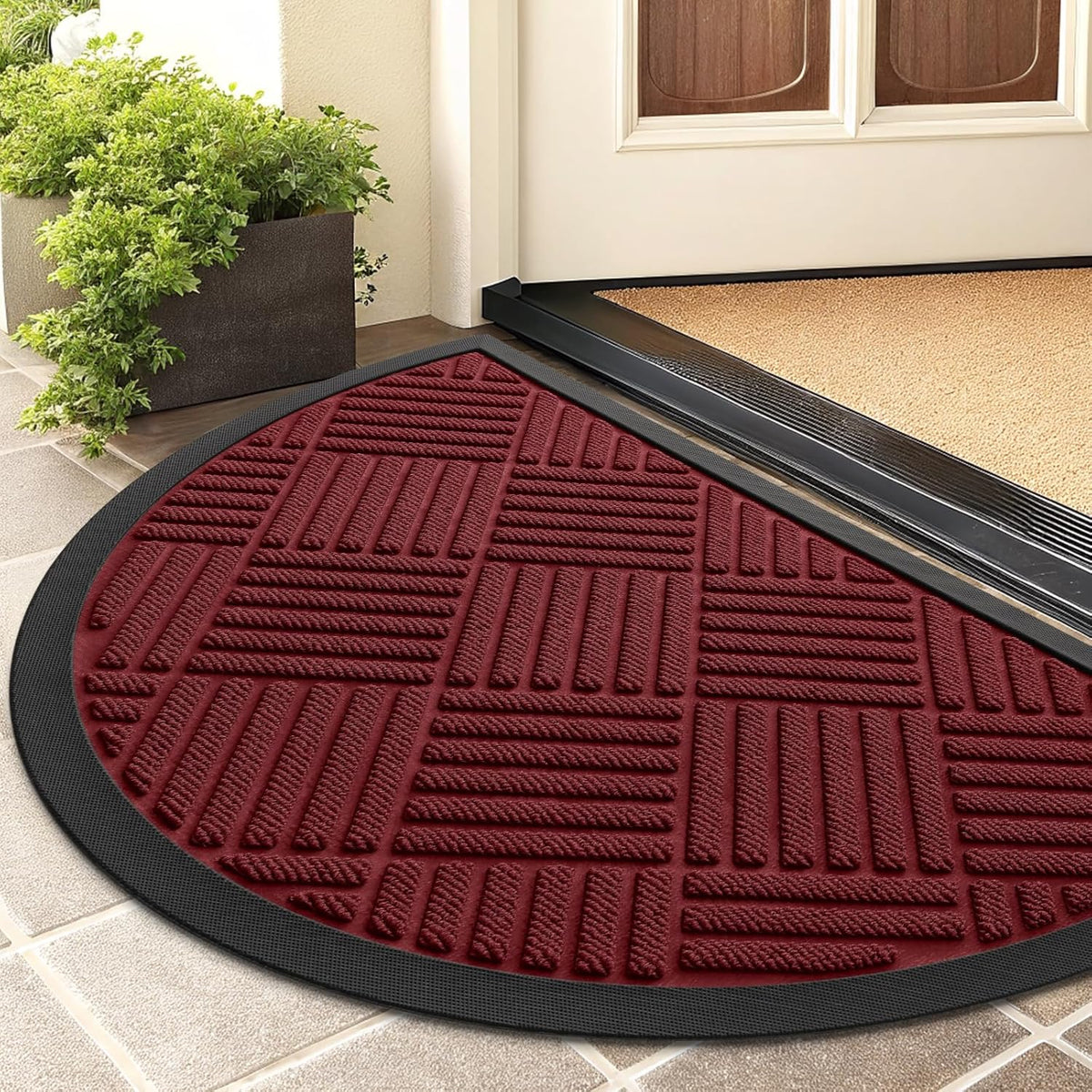 Smiry Half Circle Front Door Mat Outside Entrance,Heavy Duty Outdoor Indoor Natural Rubber