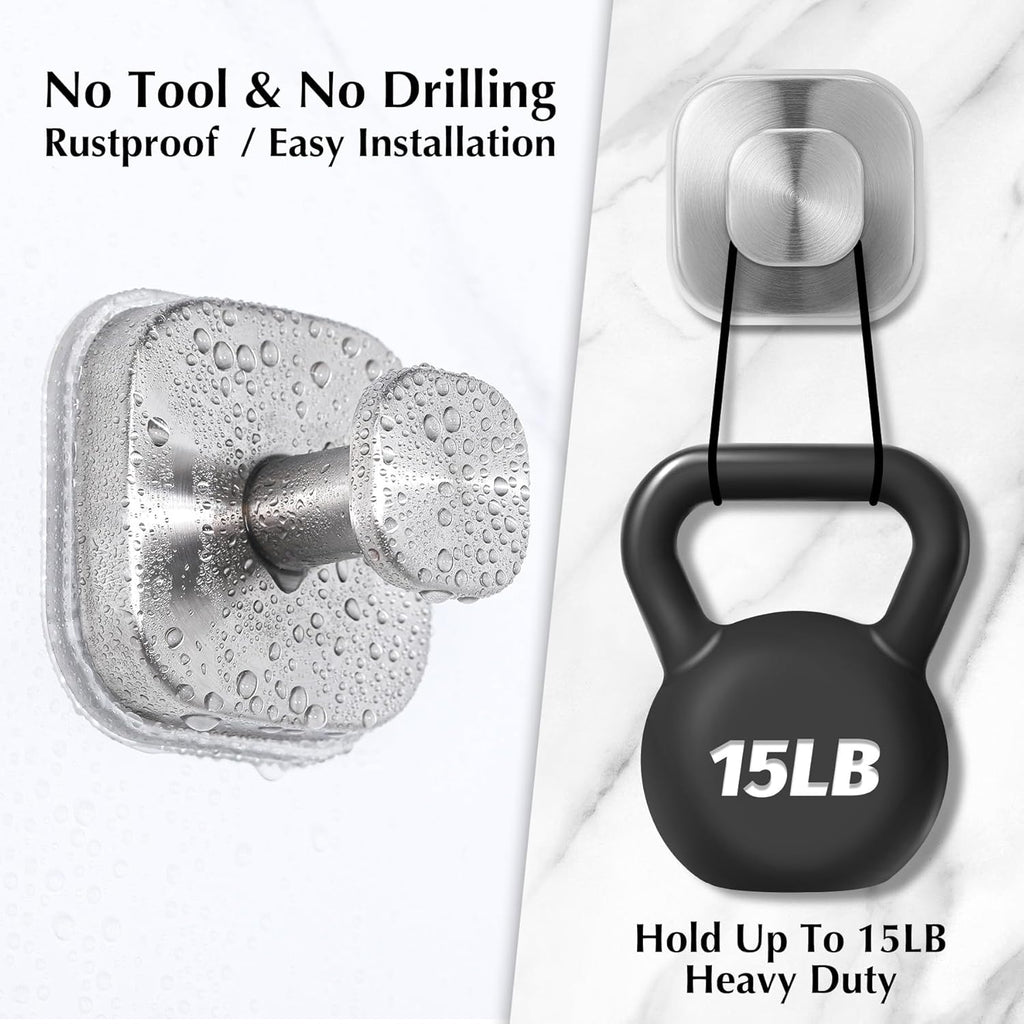 Suction Cup Hooks for Shower - Reusable No-Drill Mounting - Hooks for Towels, Robes & Loofah on