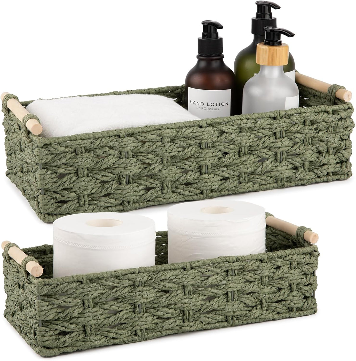 OIAHOMY Toilet Paper Baskets Handmade Paper Rope Decorative Wicker Storage Tank Shelf Cabinet