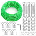100 Ft Turnbuckles for Cables Wire, 3/16" Green PVC Coated Wire Rope Kit, Multi-use Steel Cable for