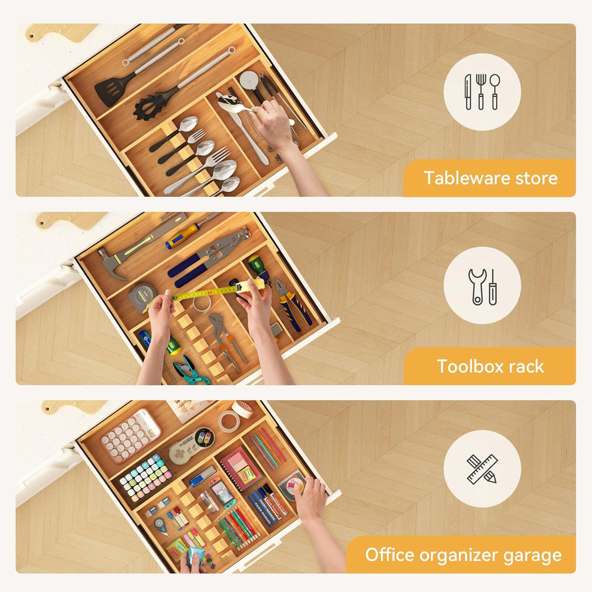 Yofidra Pure Bamboo Silverware Drawer Organizer: 16.9x18.9 Expandable Large Silverware Utensil Tray