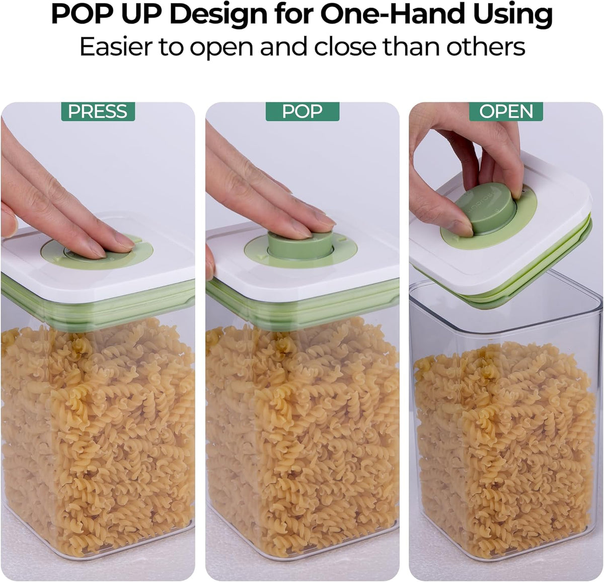 linoroso Set of 4 Pop Airtight Food Storage Containers with Date Recording Lids, Stackable Plastic