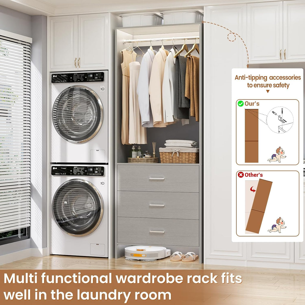 Aheaplus 2FT Closet System with 3 Drawers, 24’’ Closet Organizer, Wood Closet Organizer System
