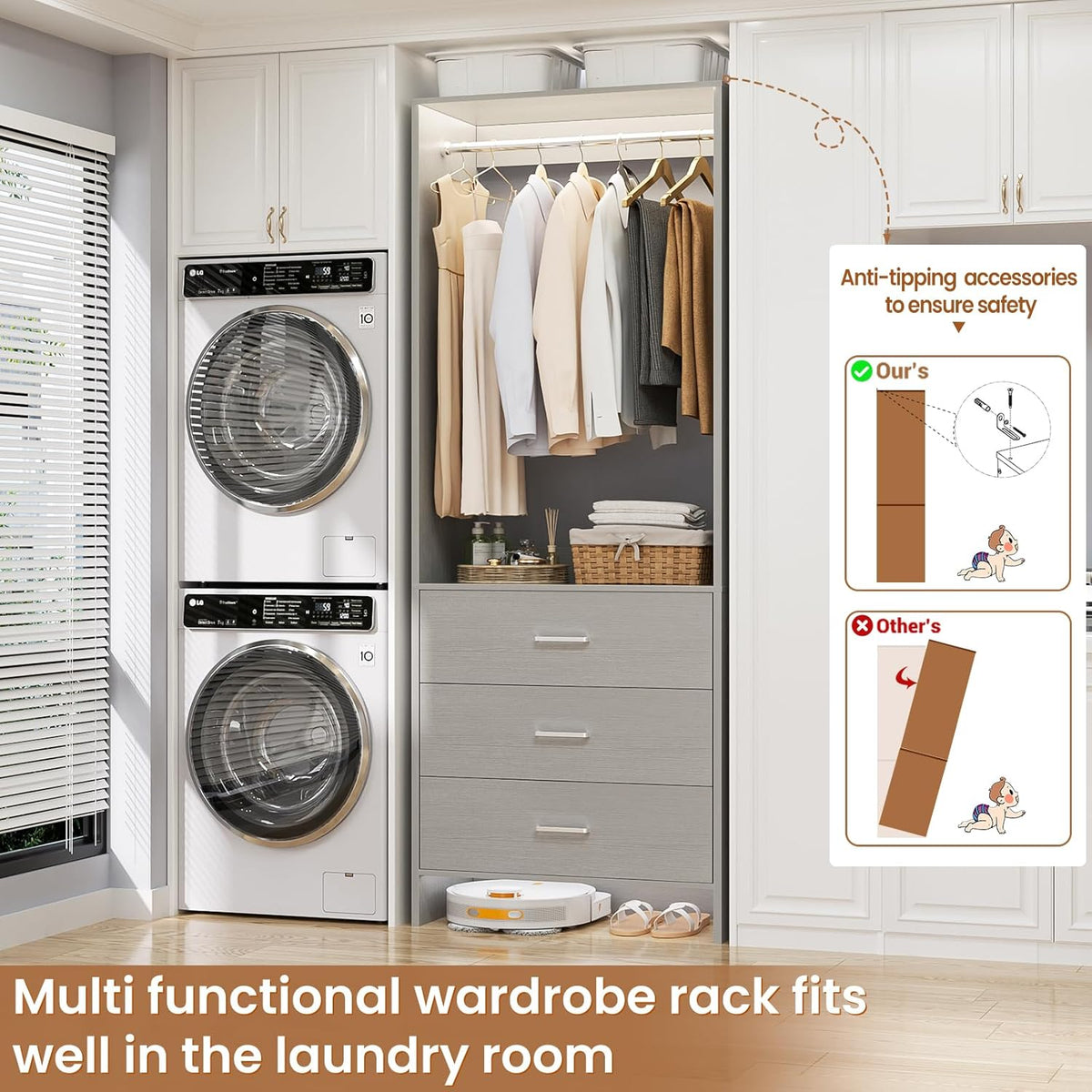 Aheaplus 2FT Closet System with 3 Drawers, 24’’ Closet Organizer, Wood Closet Organizer System