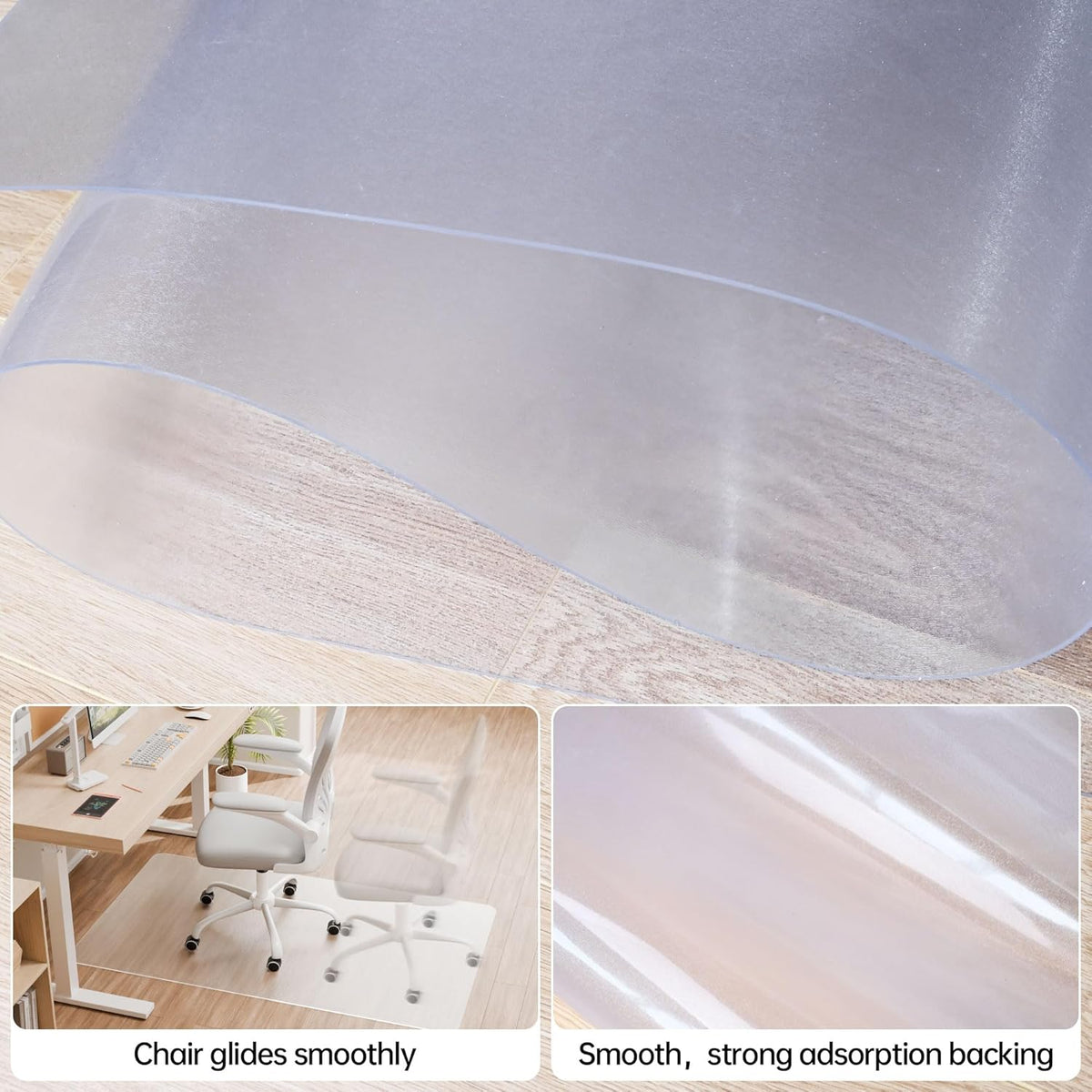 Office Chair Mat for Hardwood Floor, 48” x 40” Crystal Clear Hard Floor Chair Mat, Transparent