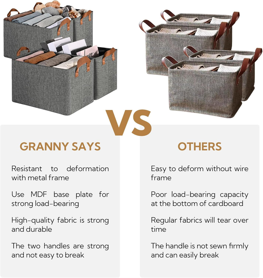 GRANNY SAYS Closet Storage Baskets, Collapsible Fabric Storage Bins with Metal Frame, Clothes