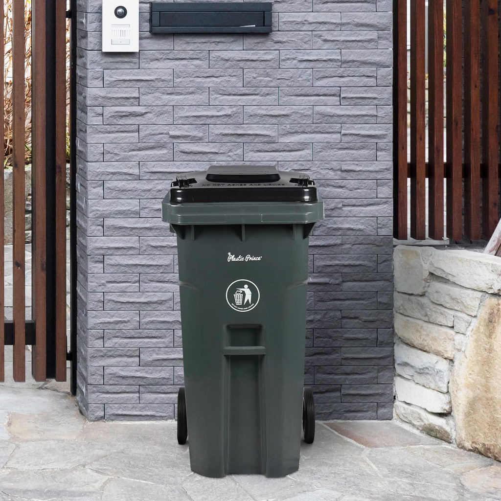 32 Gallon Trash Can Lid Outdoor Trash Can with Lid and Wheels Heavy-Duty Trash Bin for Outside