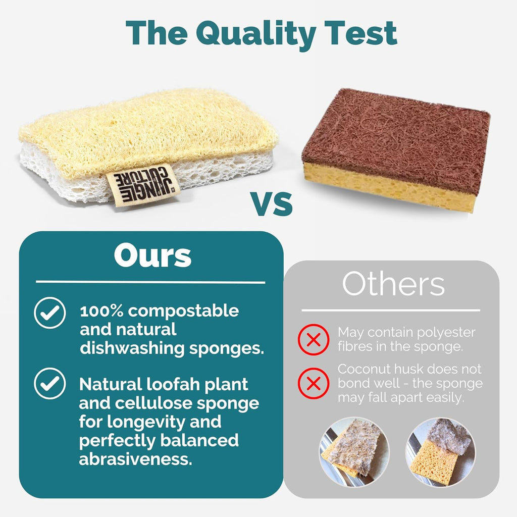 Jungle Culture Eco Sponge Set of 4 • Eco Friendly Natural Dishwashing Sponges • Non-Scratch