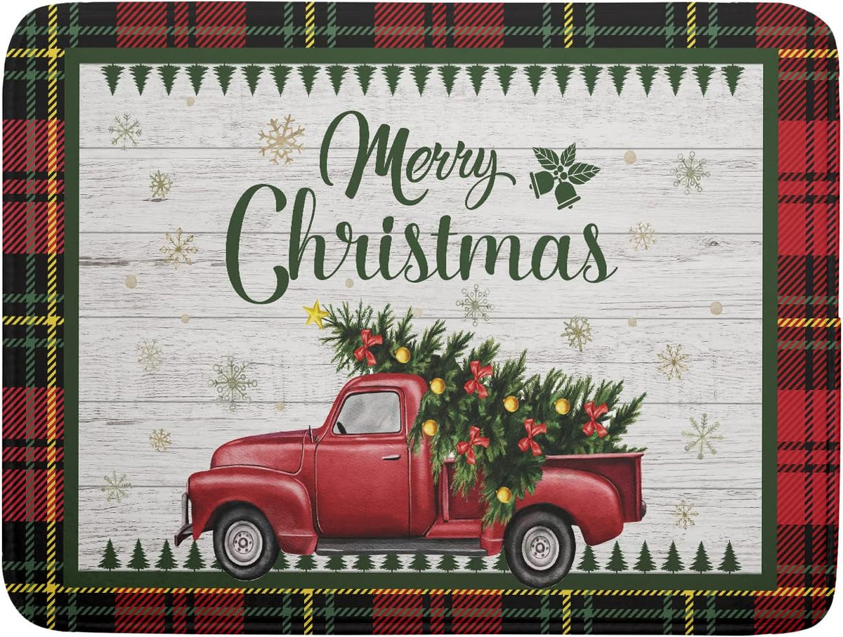 Christmas Dish Drying Mat 18x24 Inch for Kitchen Counter Decor Absorbent Reversible Microfiber Red