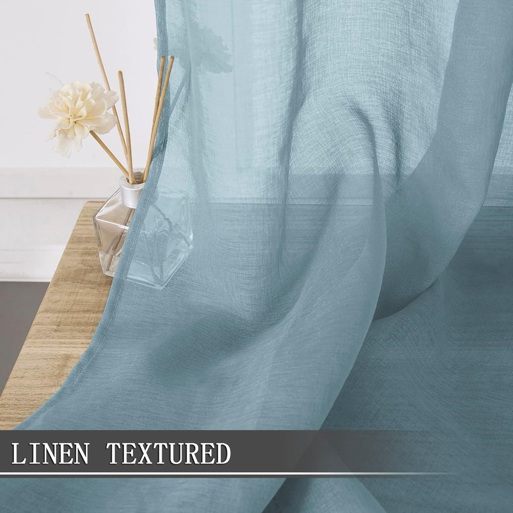 Tollpiz Short Sheer Tier Curtains Linen Textured Half Kitchen Curtain Sheers Light Filtering Rod